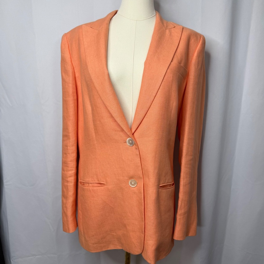 Lauren Ralph Lauren Coral Orange 100% Linen Two-Button Blazer Jacket Womens 10